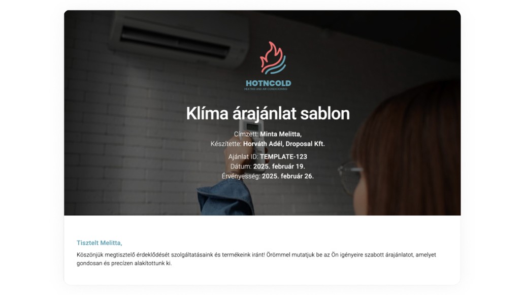Klíma árajánlat sablon