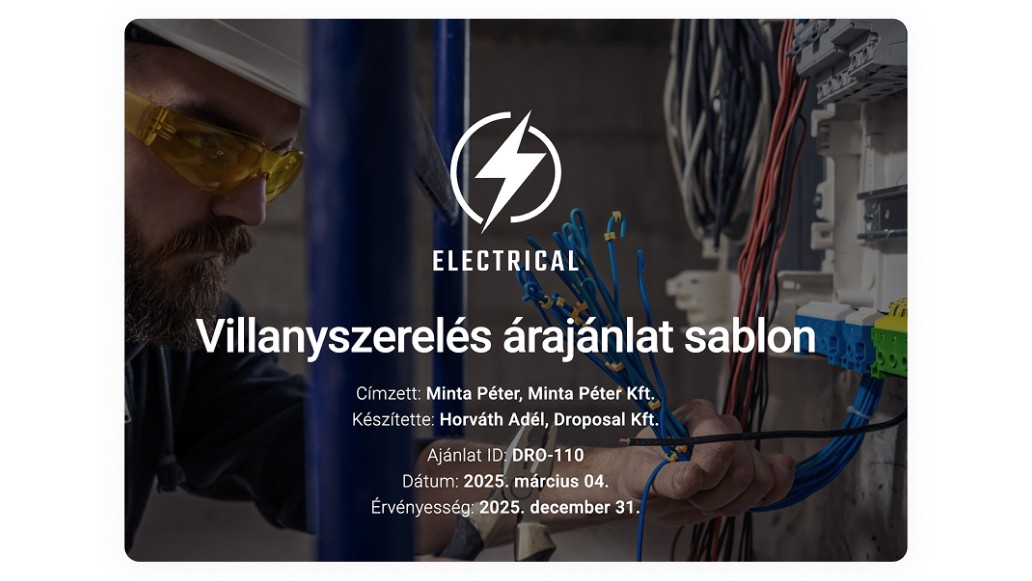 Villanyszerelés árajánlat sablon